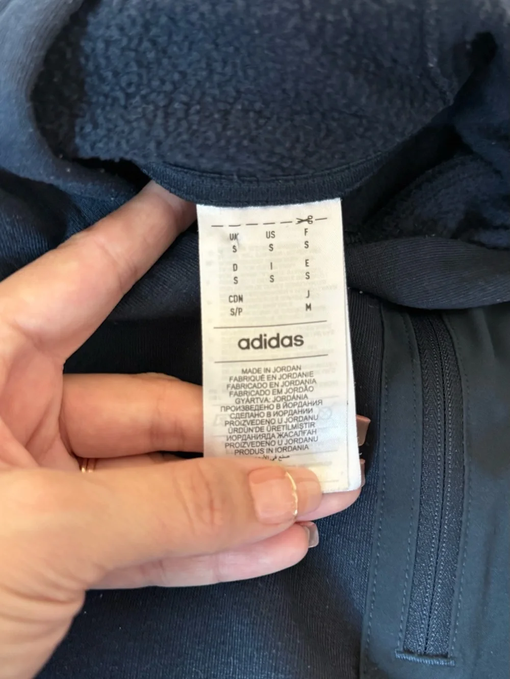 adidas Men's Blue Solid Fleece Pullover Hoodie Logo Zip Chest Pocket S